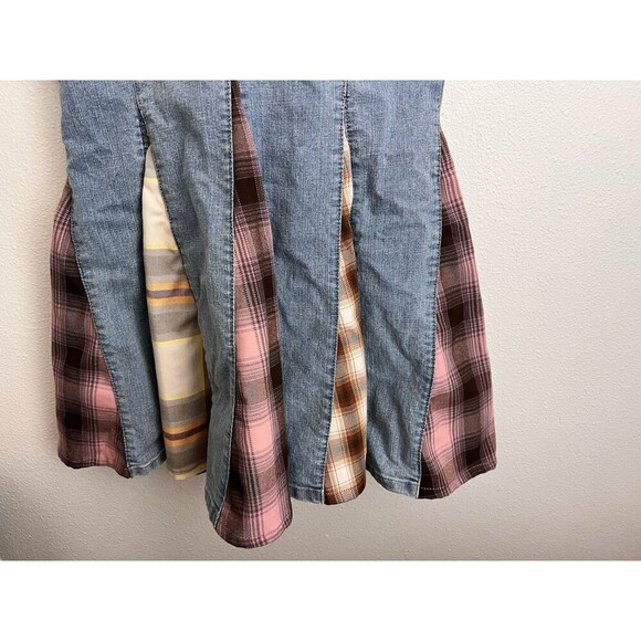 BDG Sasha Raw-Edge Fishtail Maxi Skirt Patchwork Grunge Plaid Flare Panel Small - Picture 6 of 11